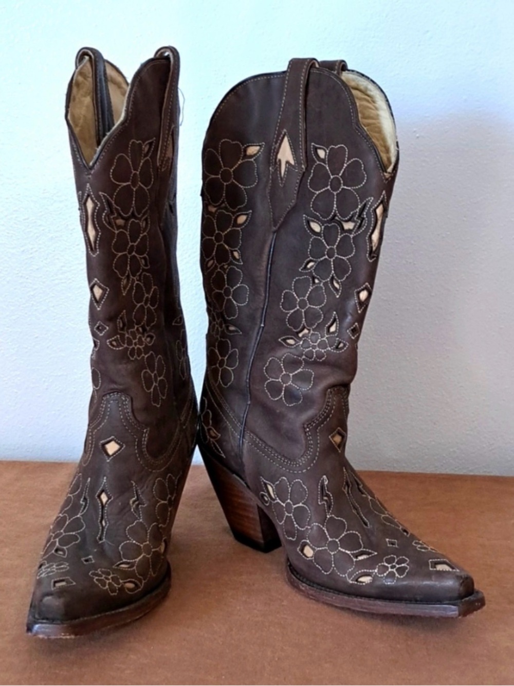 Ruel Leather Brown Floral Embroidered Women's Western Boots